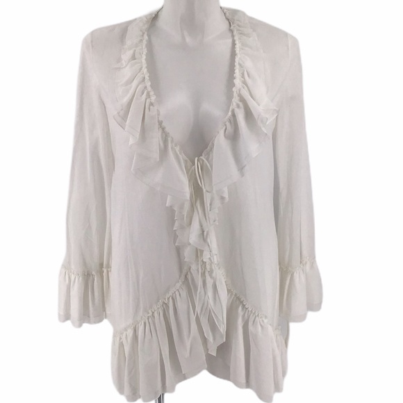 DVF Sita white boho top NWT open front shear sz 12 - Picture 4 of 9